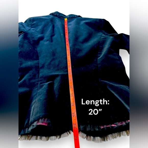 Velvet Blazer Suit‎ Jacket Mesh Trim Ruffle Two Button Front Pocket Size 2 - Picture 6 of 10